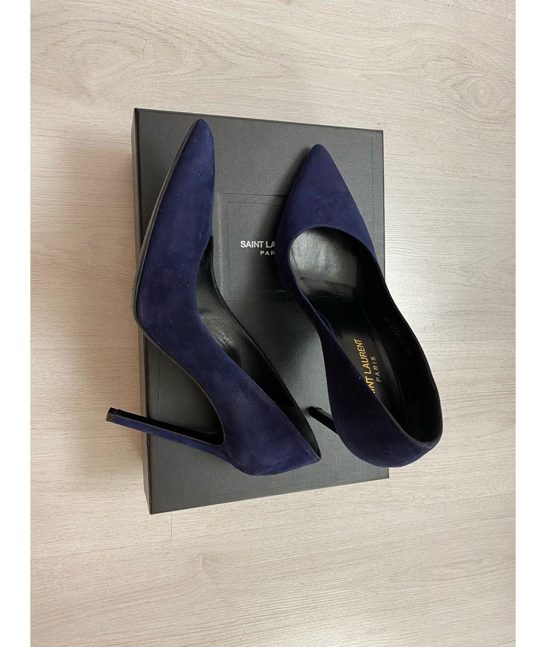 SAINT LAURENT Темно-синие замшевые туфли, фото 5