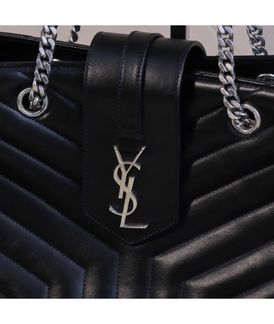 SAINT LAURENT Черная кожаная сумка тоут, фото 5