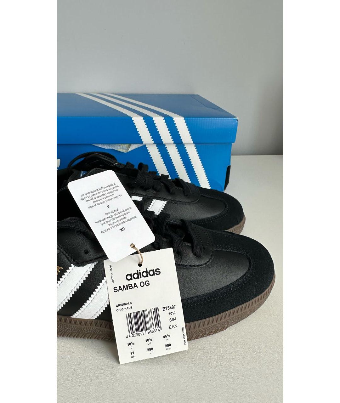 ADIDAS Черные кожаные низкие кроссовки / кеды, фото 3