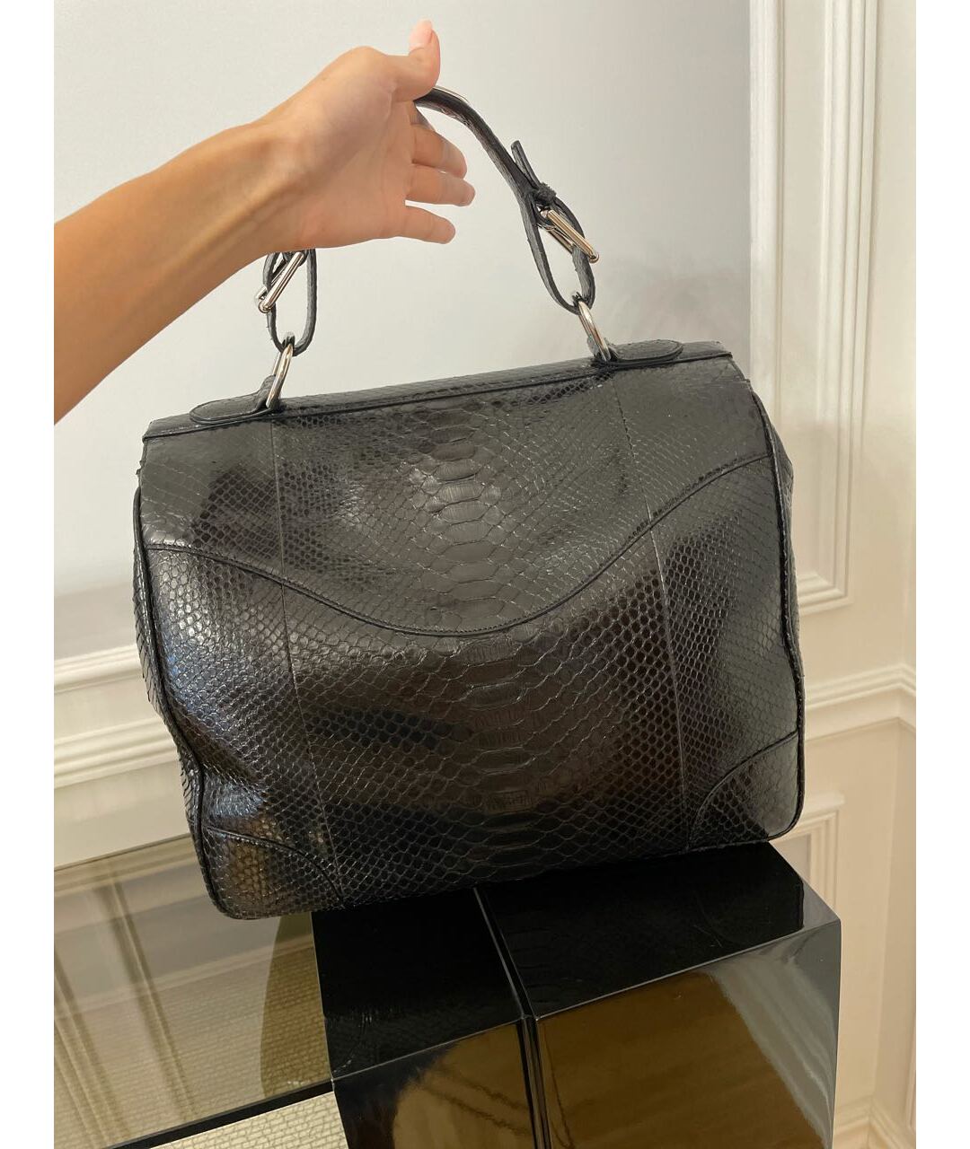 RALPH LAUREN Черная сумка тоут из экзотической кожи, фото 3