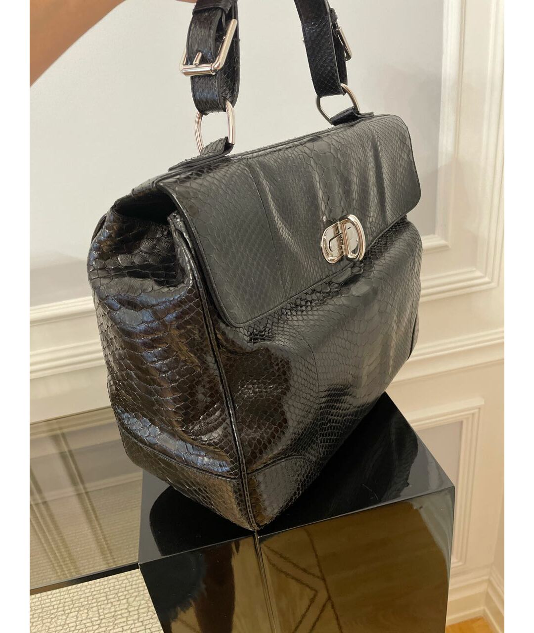 RALPH LAUREN Черная сумка тоут из экзотической кожи, фото 2