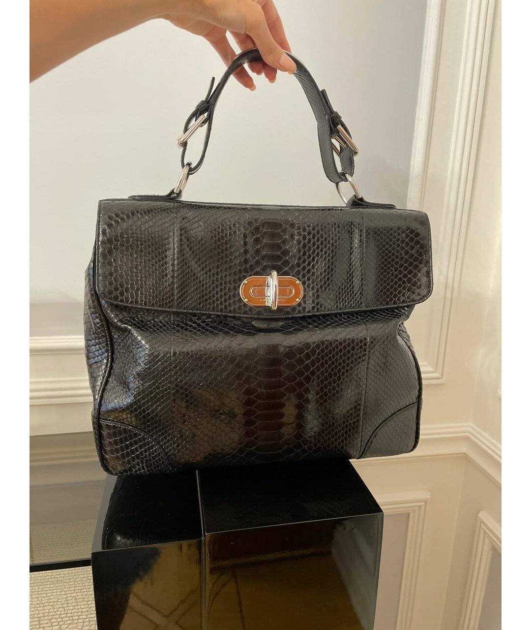RALPH LAUREN Черная сумка тоут из экзотической кожи, фото 7