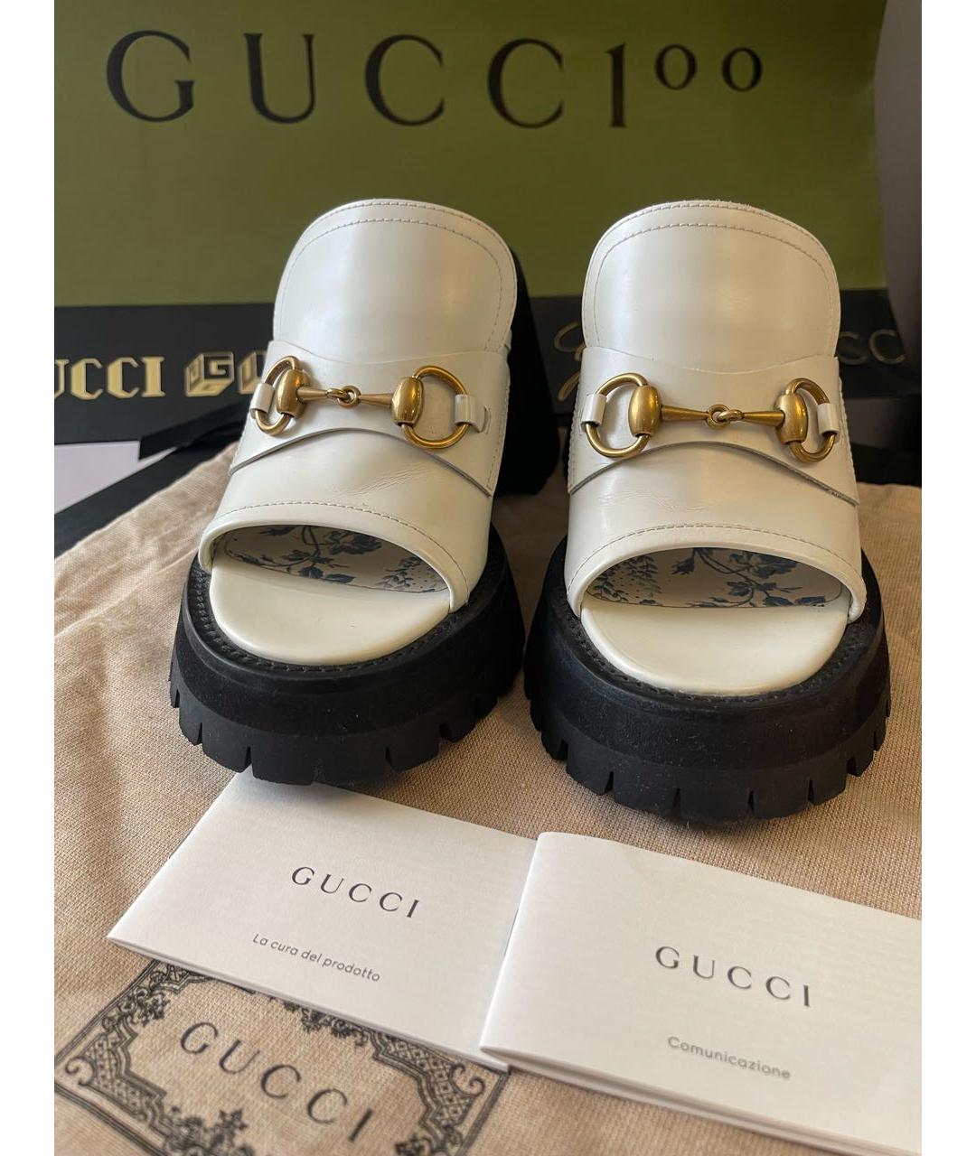 GUCCI Белые кожаные сабо, фото 2