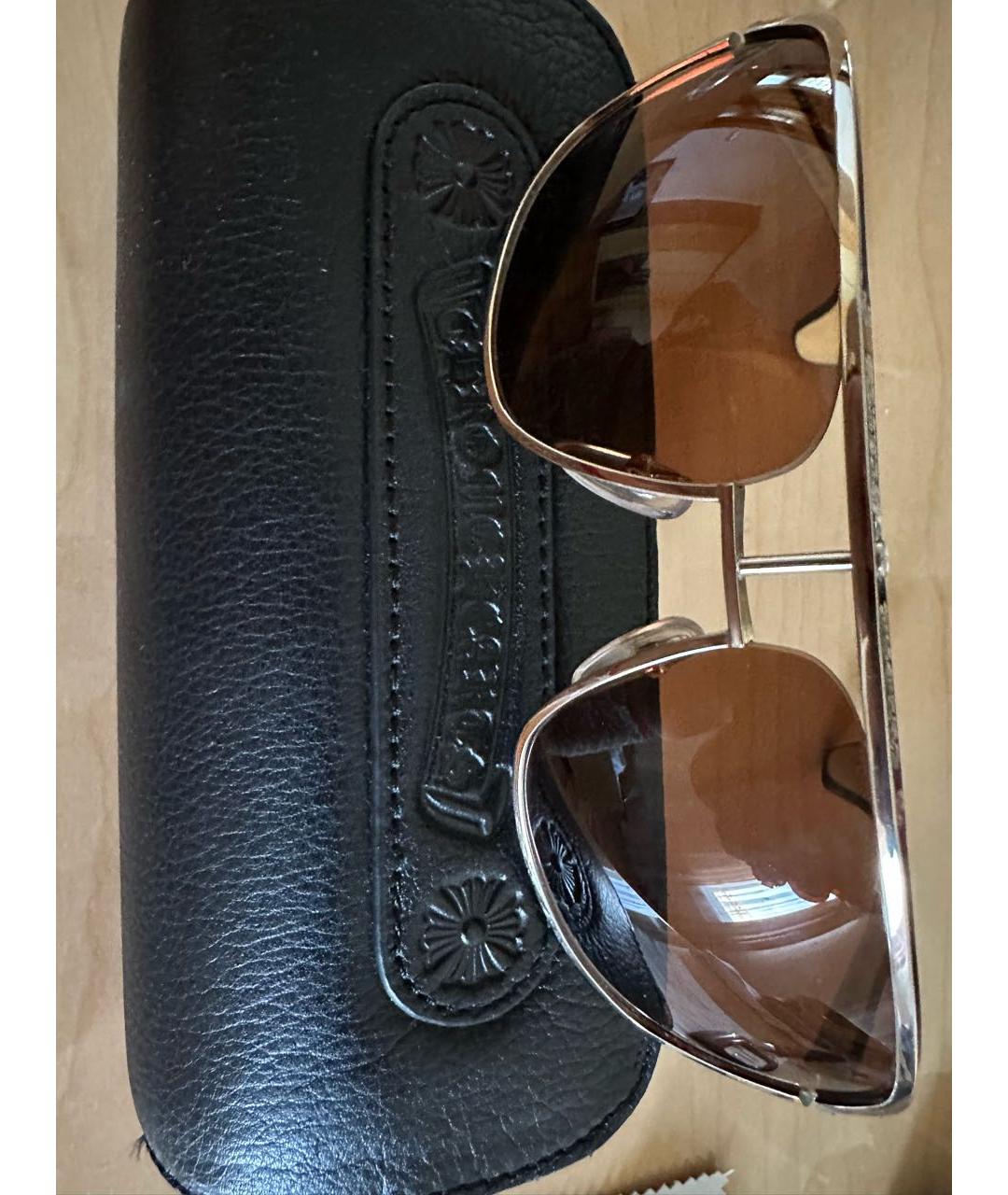 CHROME HEARTS Бежевые металлические солнцезащитные очки, фото 6