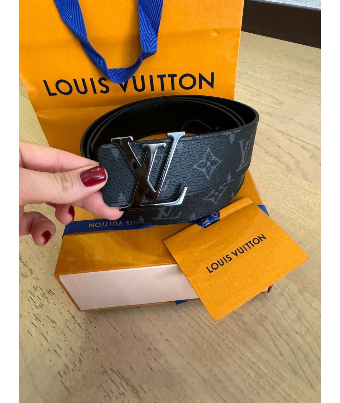 LOUIS VUITTON Черный кожаный ремень, фото 2