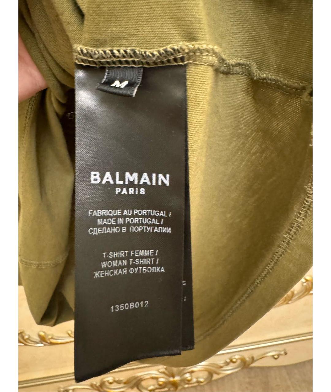 BALMAIN Хаки хлопковая футболка, фото 7