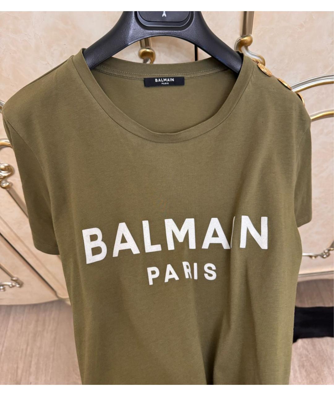 BALMAIN Хаки хлопковая футболка, фото 5