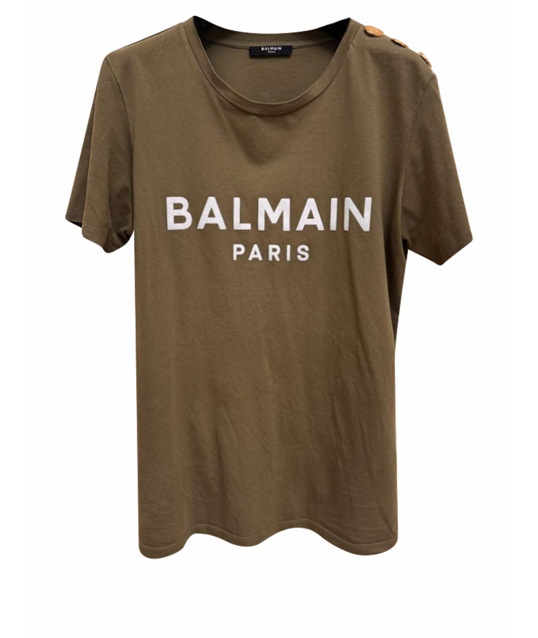 BALMAIN Хаки хлопковая футболка, фото 1