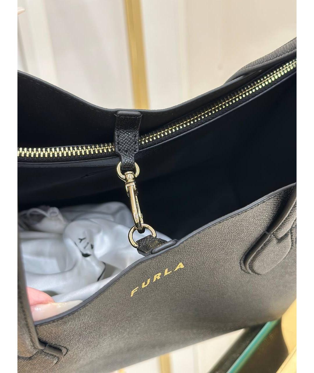 FURLA Черная кожаная сумка с короткими ручками, фото 3