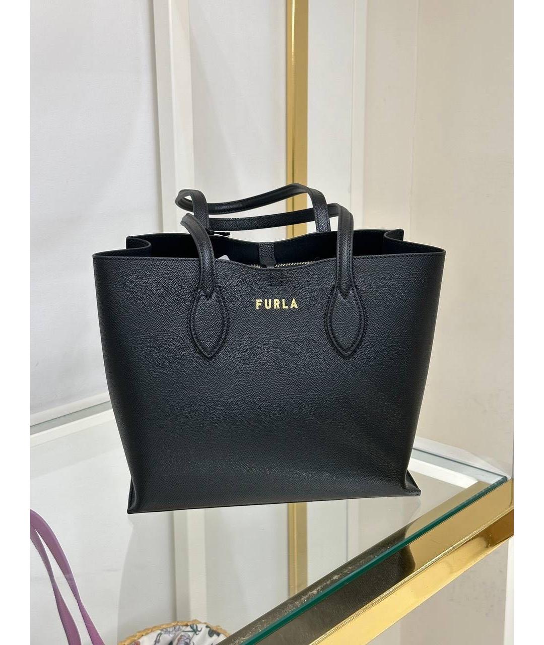 FURLA Черная кожаная сумка с короткими ручками, фото 4