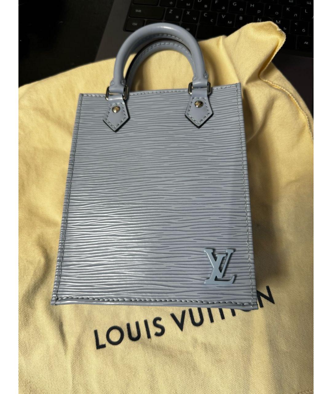 LOUIS VUITTON Голубая кожаная сумка тоут, фото 7