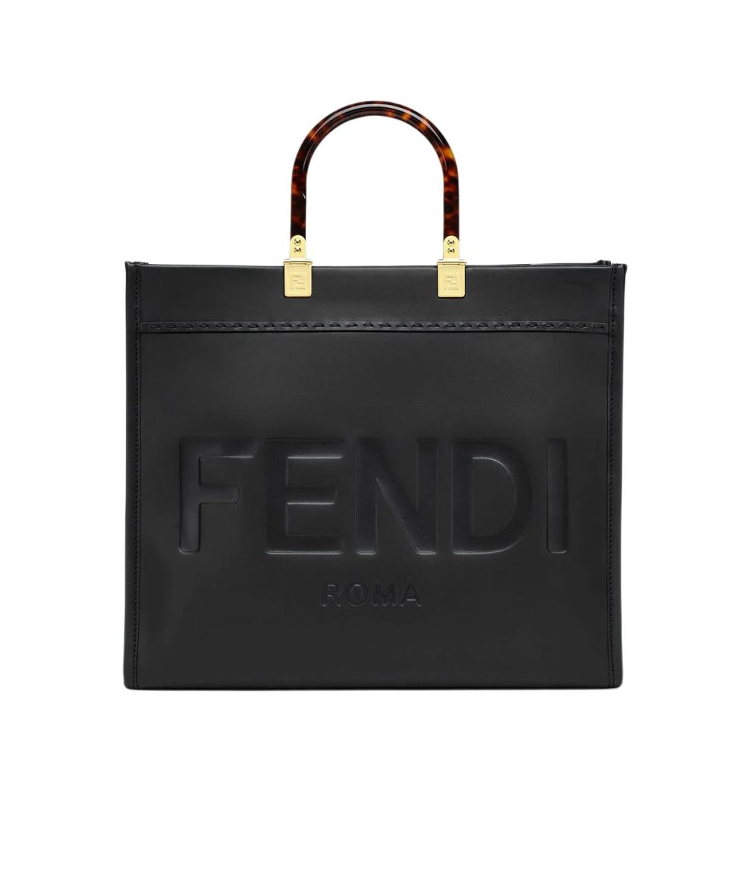 FENDI Черная кожаная сумка тоут, фото 1