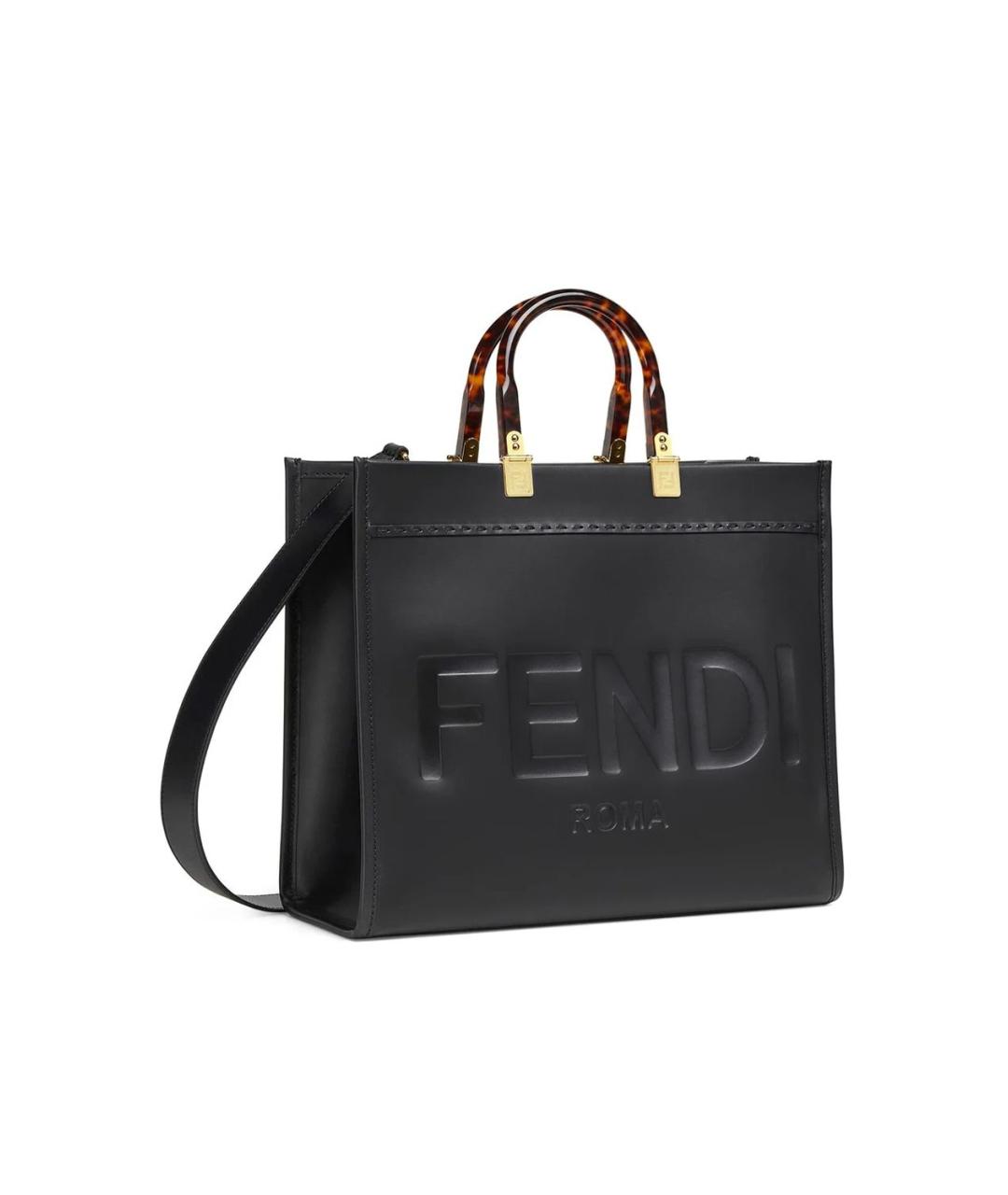 FENDI Черная кожаная сумка тоут, фото 3