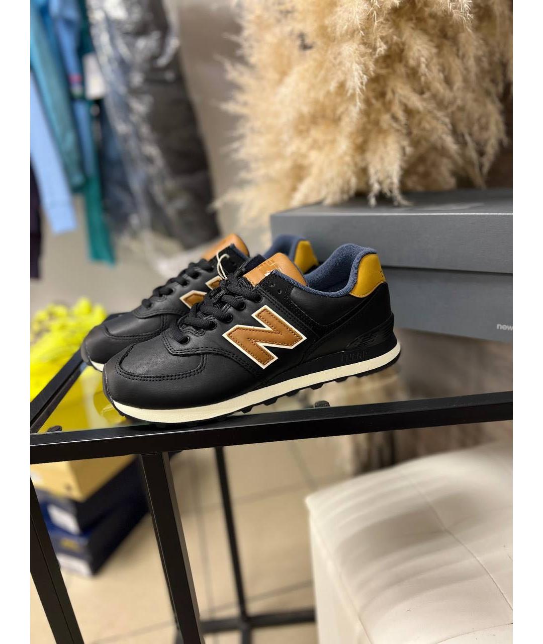 NEW BALANCE Черные кожаные низкие кроссовки / кеды, фото 2