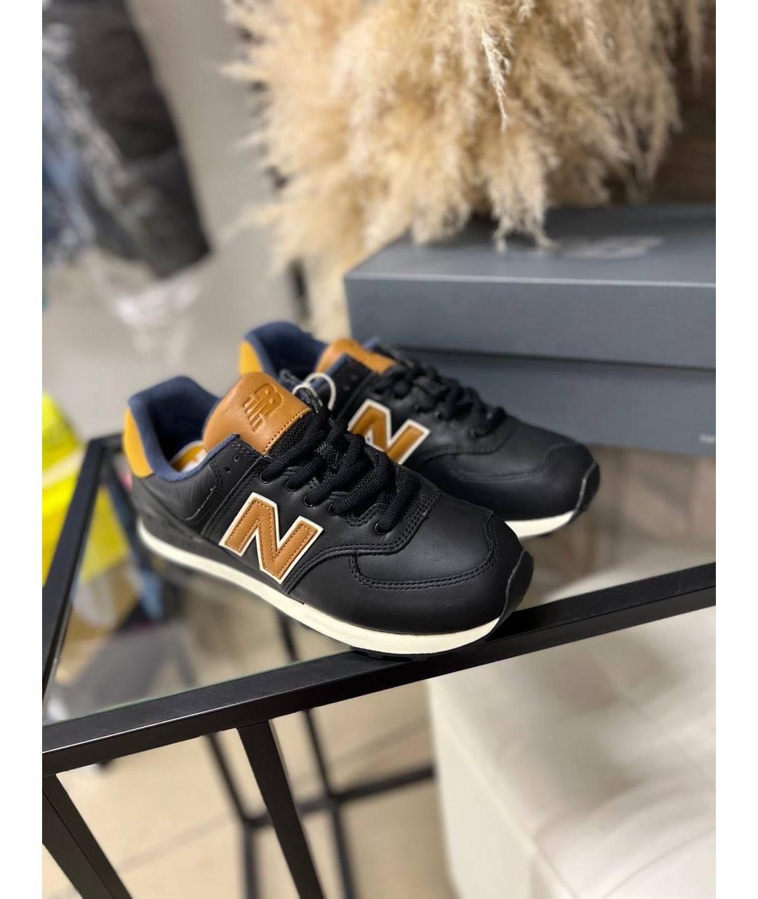 NEW BALANCE Черные кожаные низкие кроссовки / кеды, фото 4