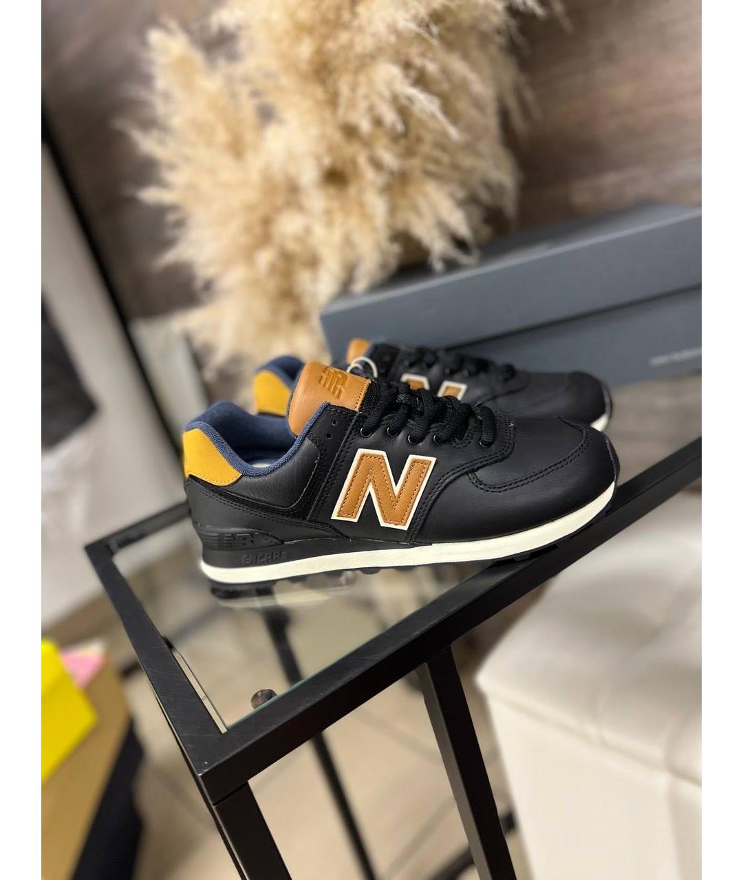 NEW BALANCE Черные кожаные низкие кроссовки / кеды, фото 3