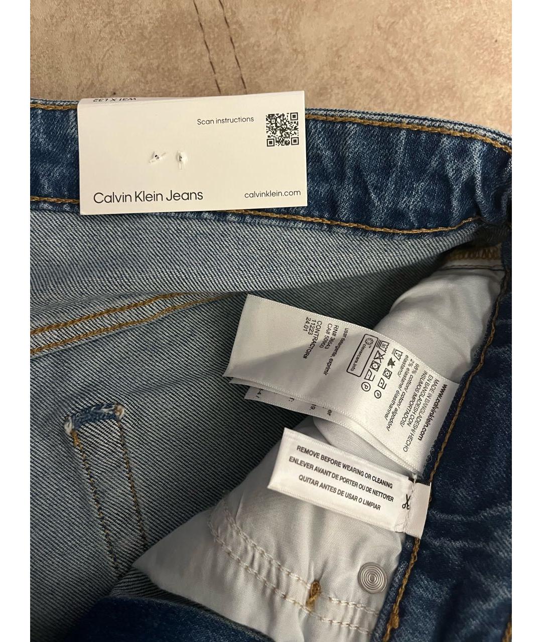 CALVIN KLEIN Голубые хлопко-эластановые прямые джинсы, фото 6