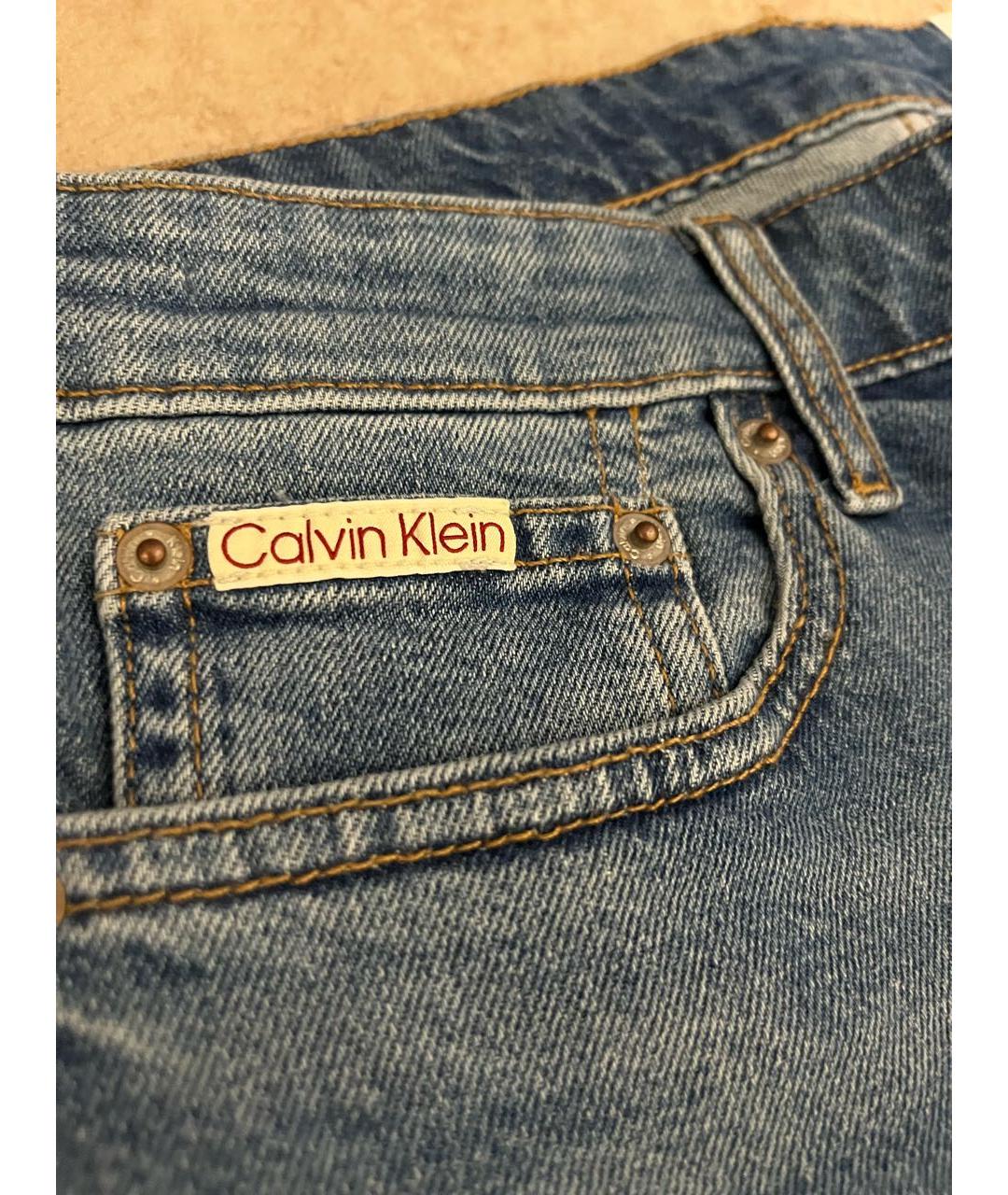 CALVIN KLEIN Голубые хлопко-эластановые прямые джинсы, фото 7