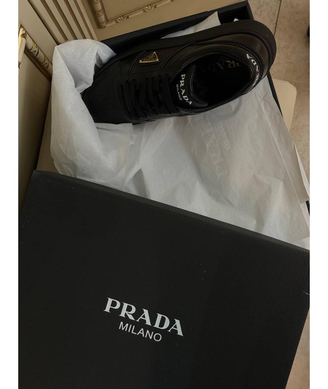 PRADA Черные кожаные кеды, фото 5