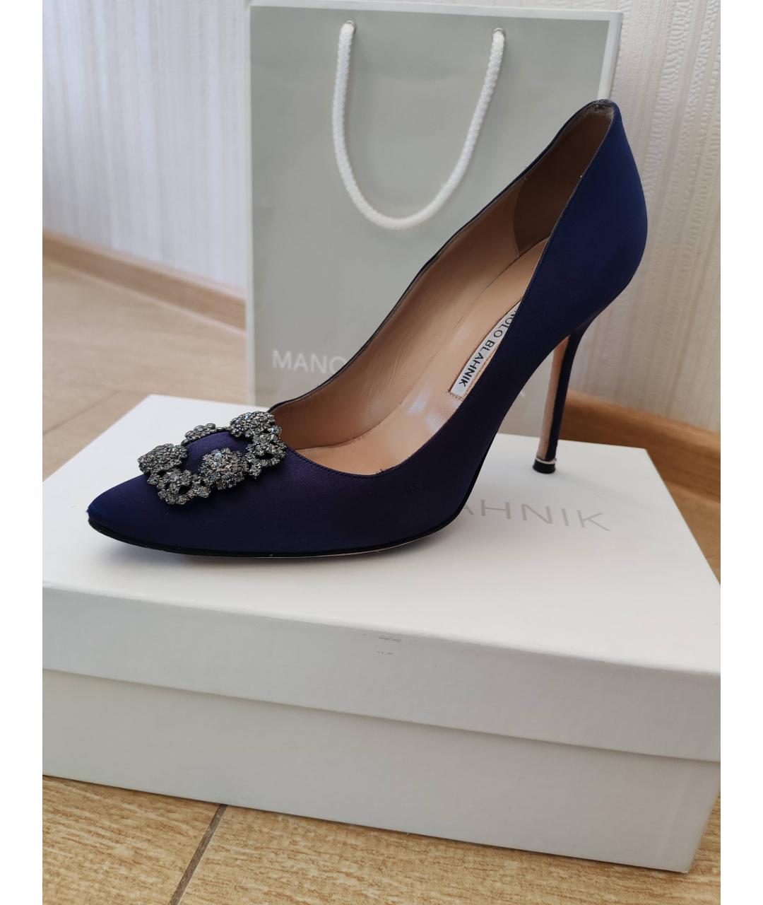 MANOLO BLAHNIK Темно-синие текстильные туфли, фото 10