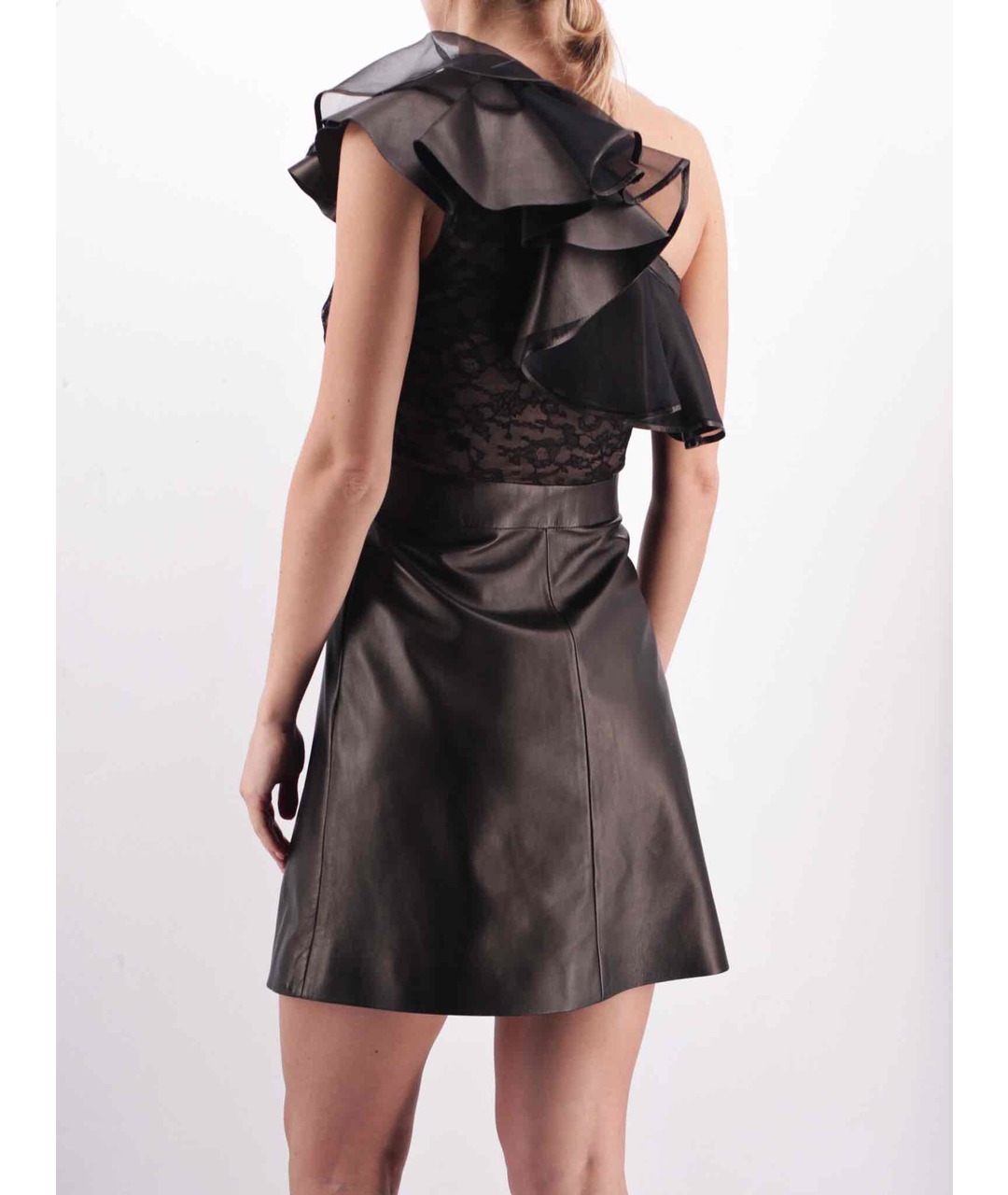VALENTINO Черное кожаное повседневное платье, фото 3
