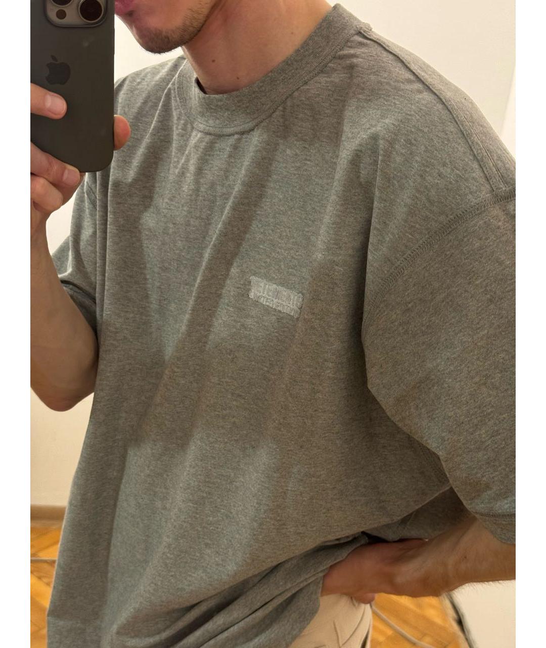 VETEMENTS Серая хлопко-эластановая футболка, фото 7