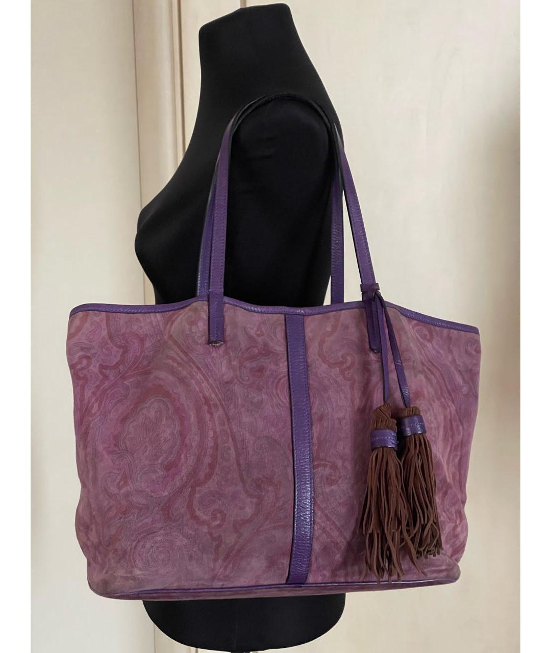 ETRO Фиолетовая замшевая сумка тоут, фото 6