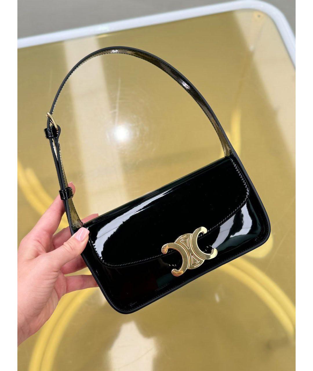 CELINE Черная сумка с короткими ручками из лакированной кожи, фото 4