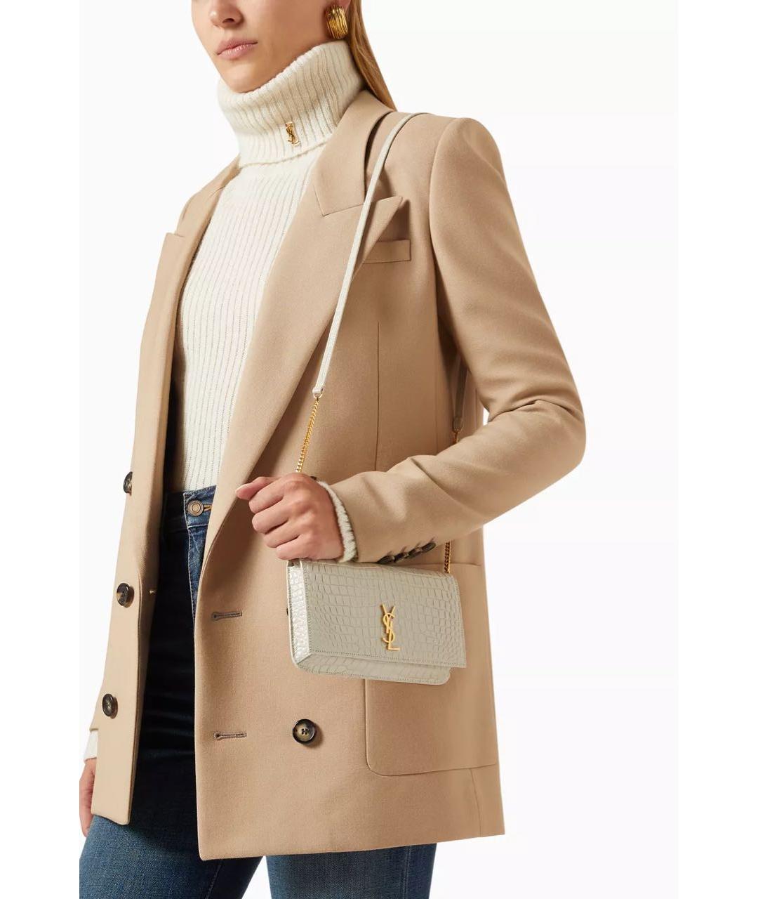 SAINT LAURENT Белая кожаная сумка через плечо, фото 6