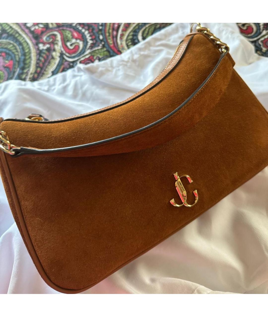 JIMMY CHOO Коричневая замшевая сумка с короткими ручками, фото 2