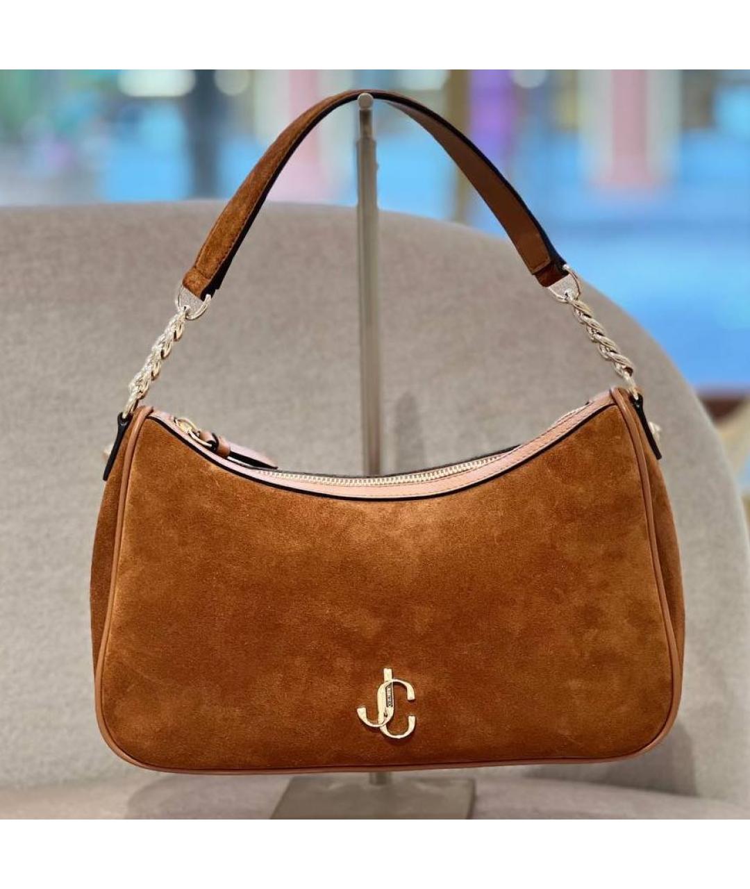 JIMMY CHOO Коричневая замшевая сумка с короткими ручками, фото 9