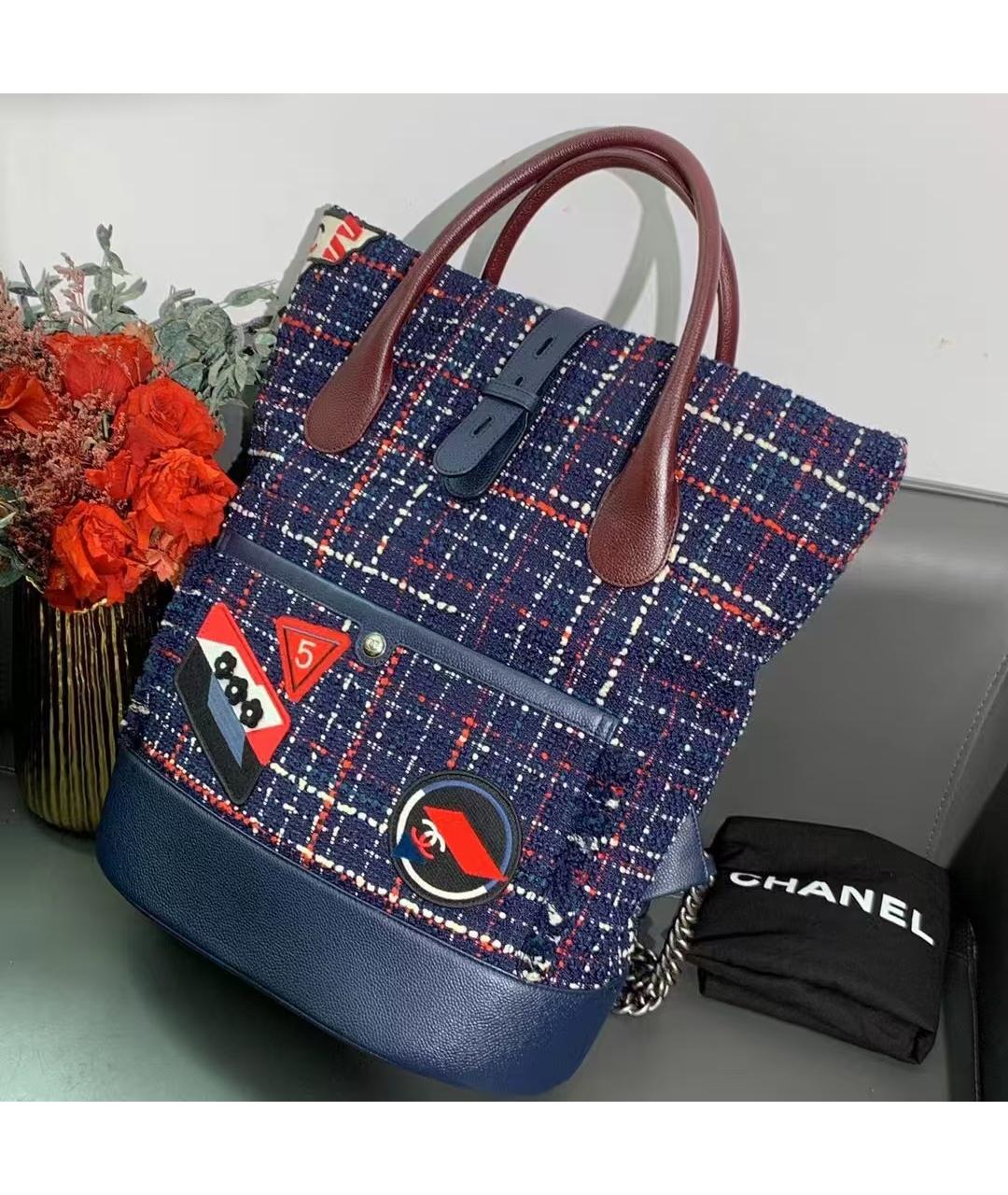 CHANEL Темно-синий твидовый рюкзак, фото 5