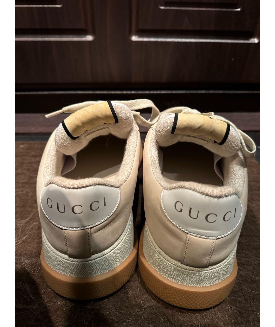 GUCCI Бежевые кожаные кроссовки, фото 3