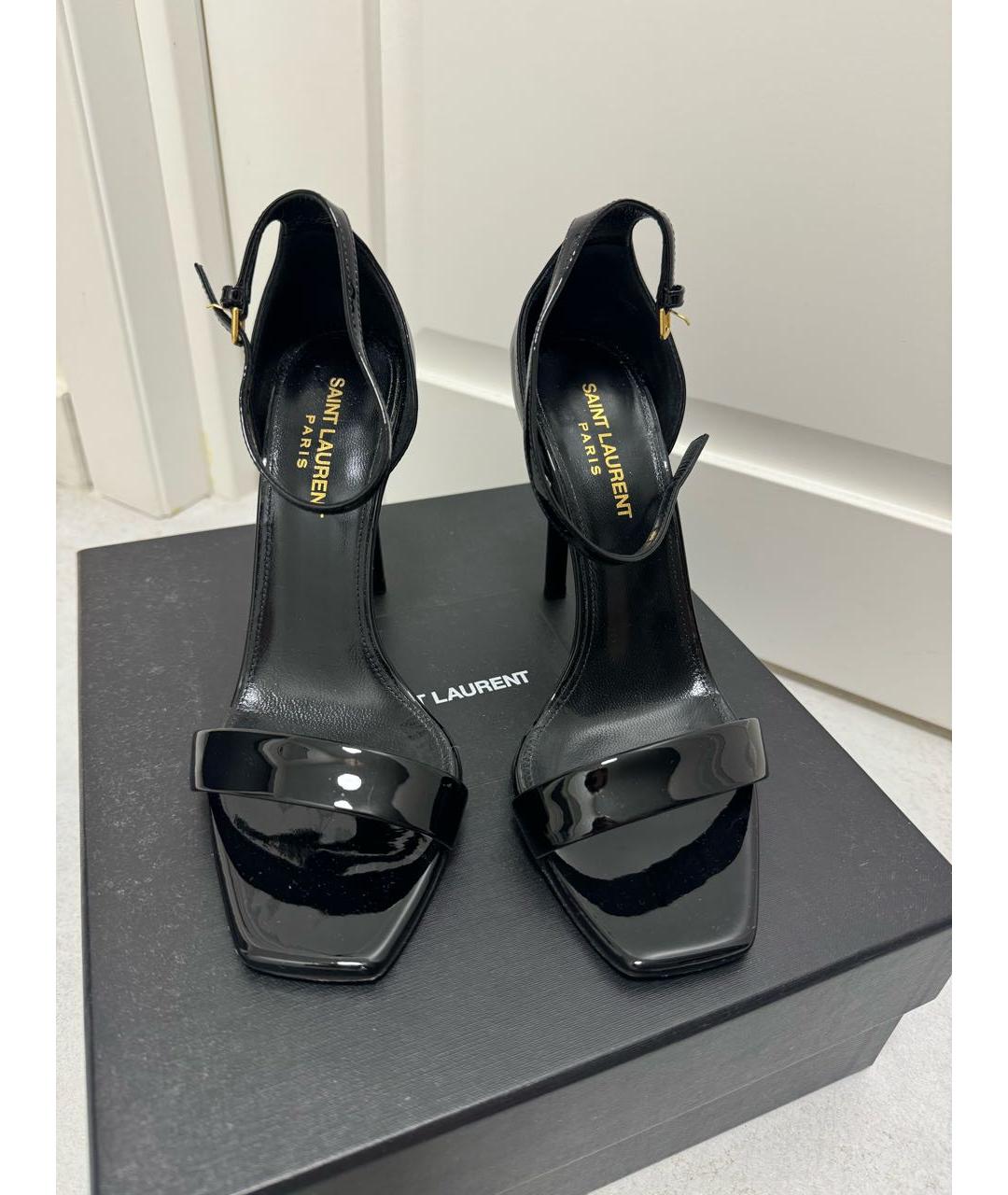 SAINT LAURENT Черные кожаные босоножки, фото 2