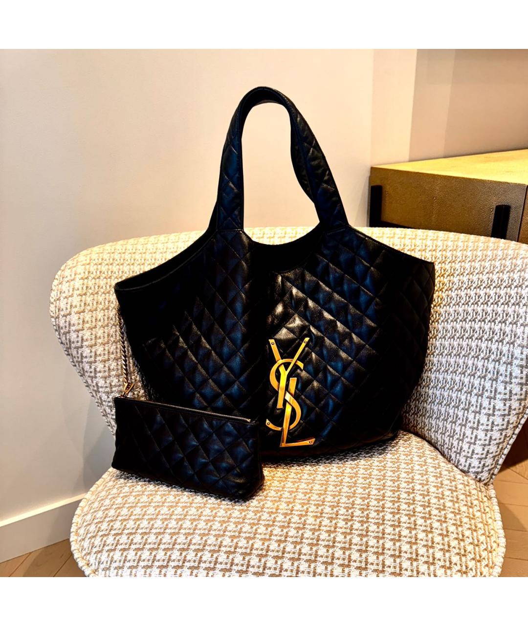 SAINT LAURENT Черная кожаная сумка тоут, фото 7