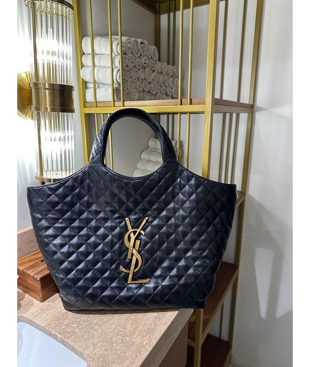 SAINT LAURENT Черная кожаная сумка тоут, фото 7