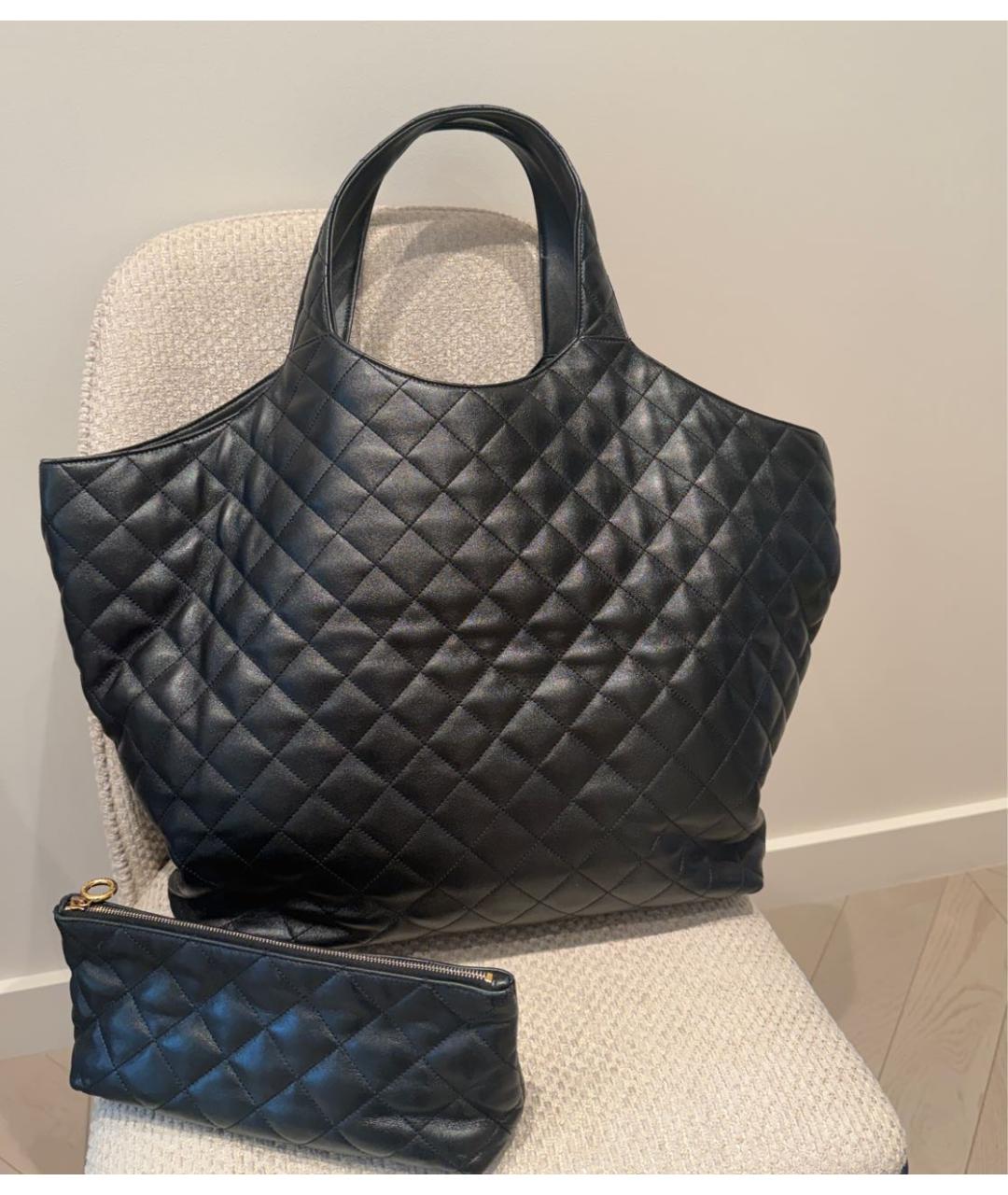 SAINT LAURENT Черная кожаная сумка тоут, фото 7