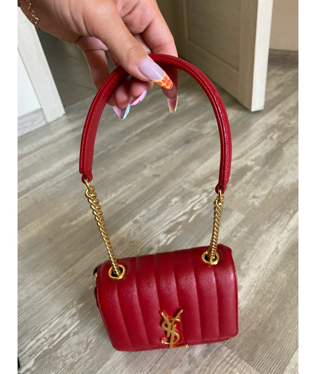 SAINT LAURENT Красная кожаная сумка тоут, фото 5