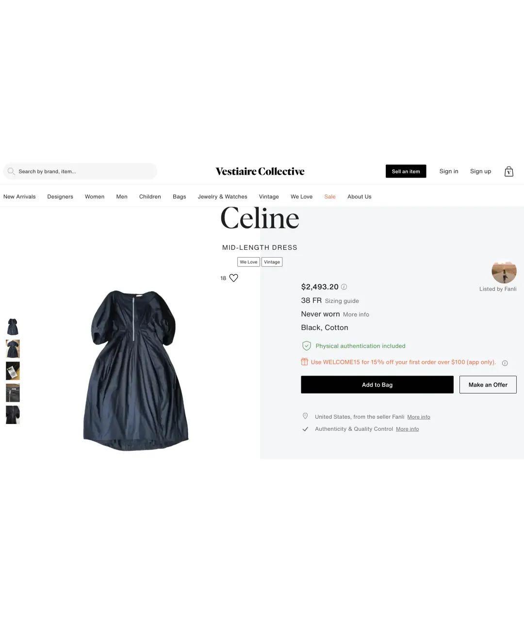 CELINE Черное хлопковое повседневное платье, фото 5