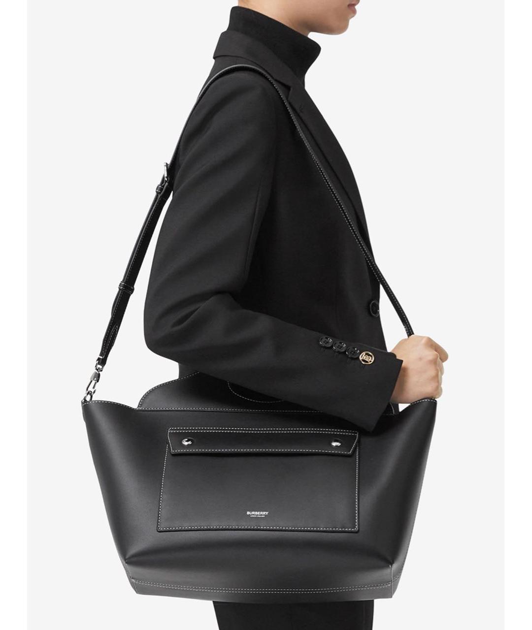 BURBERRY Черная кожаная сумка с короткими ручками, фото 8