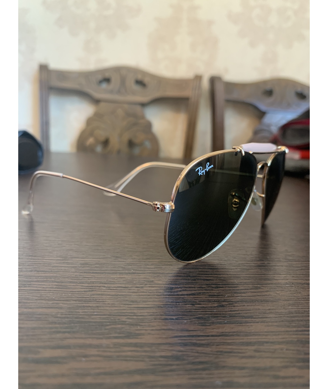RAY BAN Золотые металлические солнцезащитные очки, фото 2