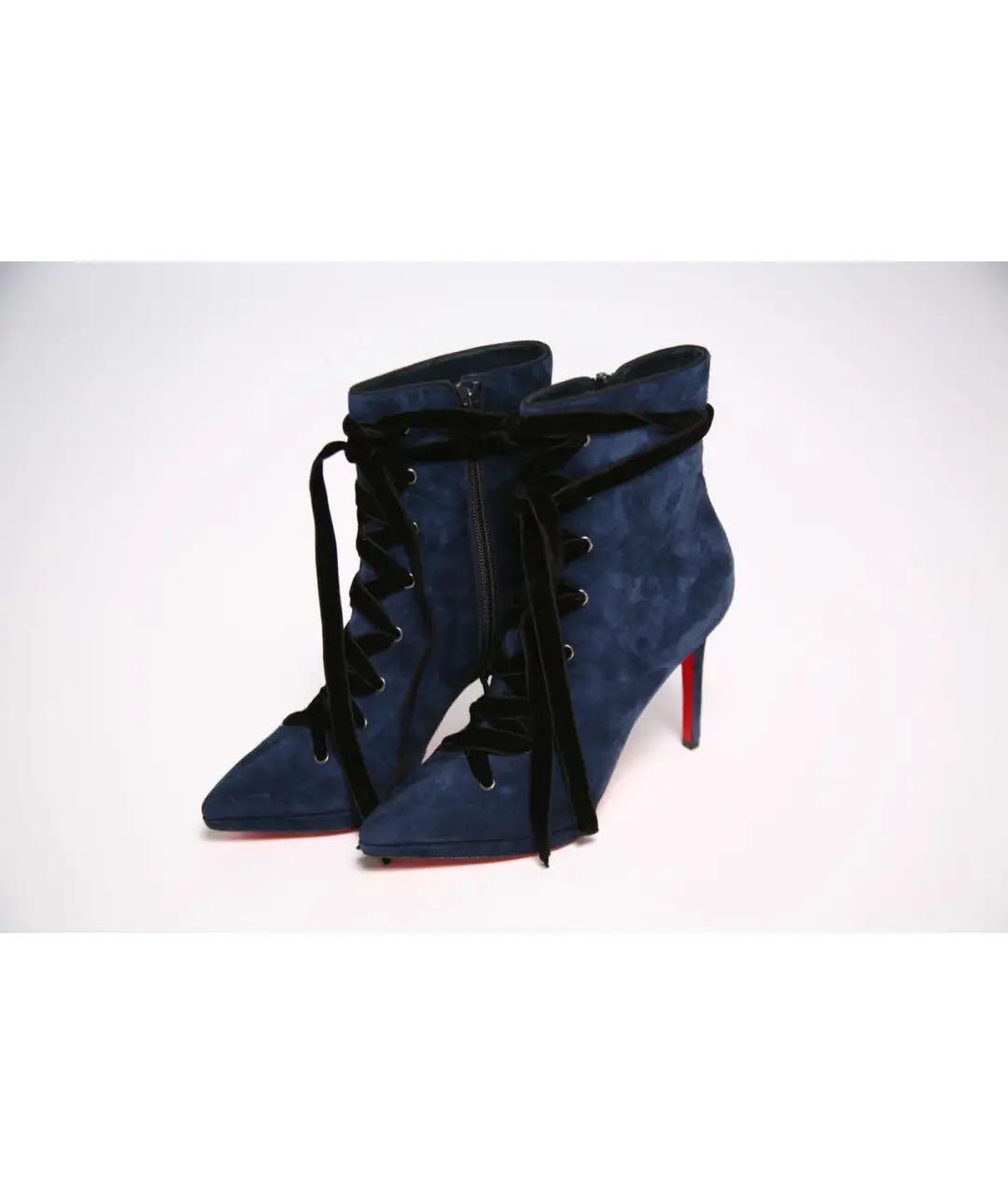 CHRISTIAN LOUBOUTIN Синие замшевые ботильоны, фото 2