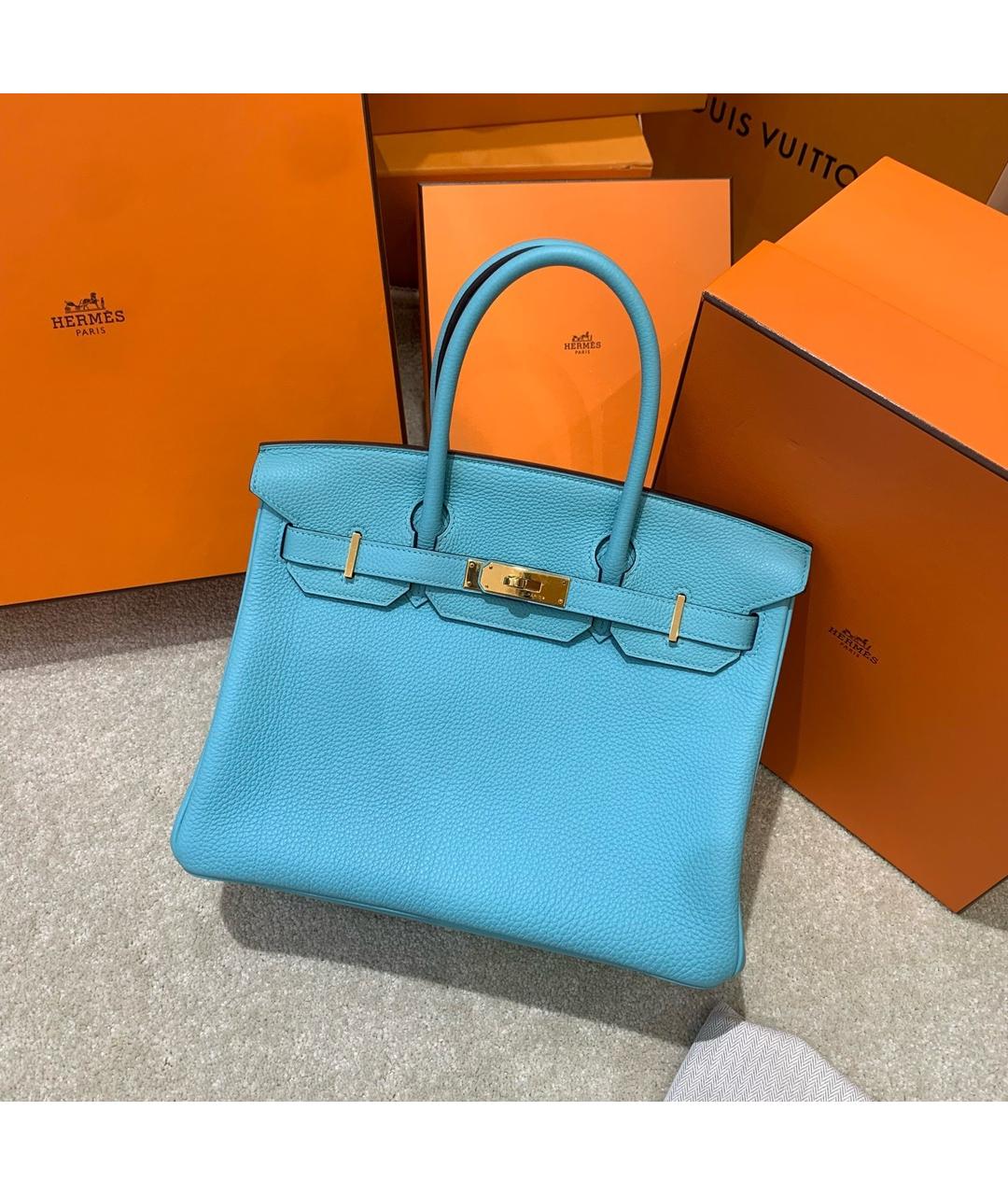 HERMES Голубая кожаная сумка с короткими ручками, фото 9