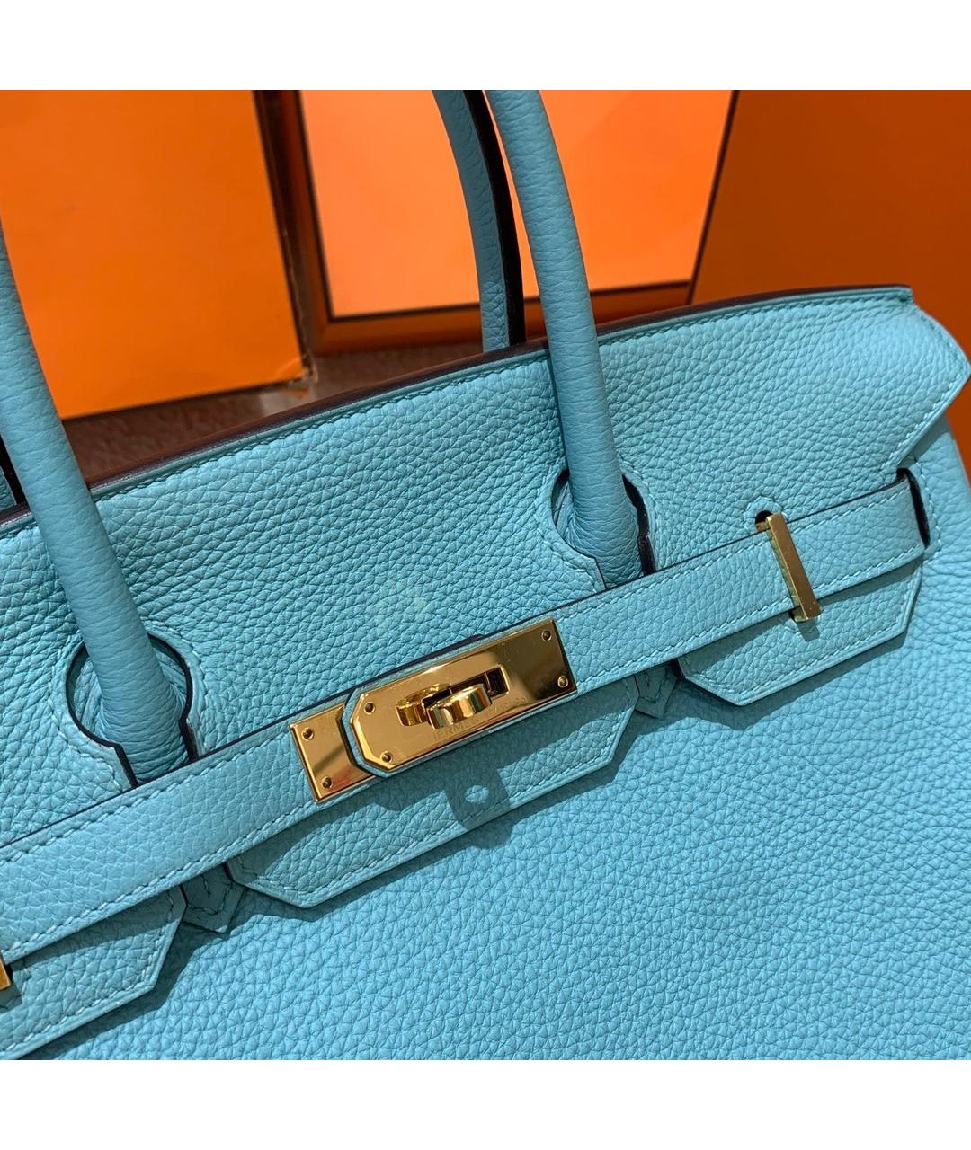 HERMES Голубая кожаная сумка с короткими ручками, фото 3