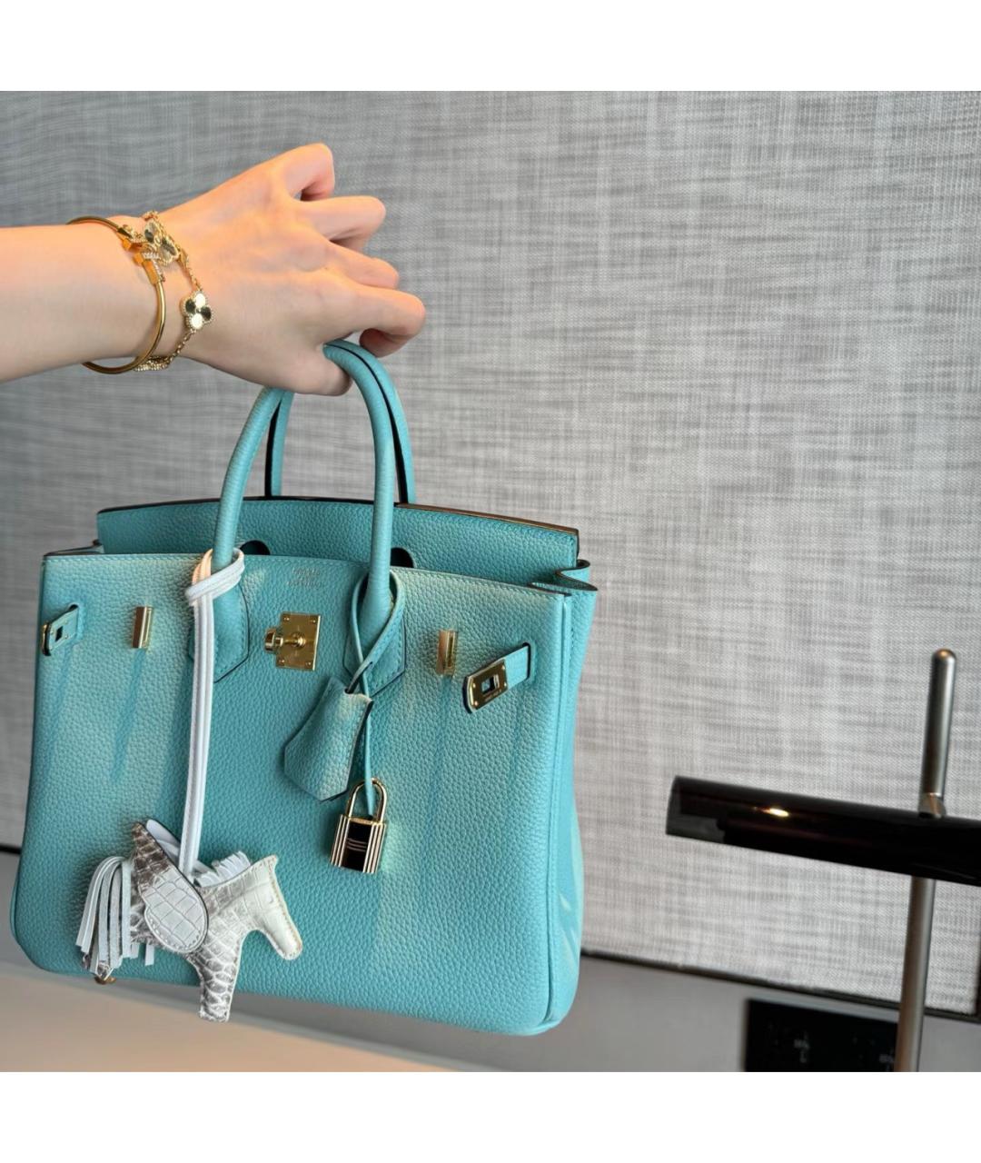 HERMES Голубая кожаная сумка с короткими ручками, фото 7