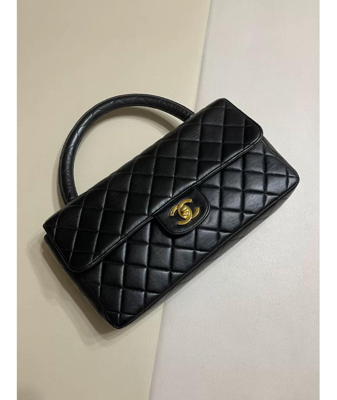 CHANEL Черная кожаная сумка с короткими ручками, фото 4