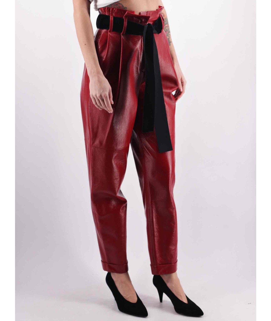 PHILOSOPHY DI LORENZO SERAFINI Красные кожаные прямые брюки, фото 2
