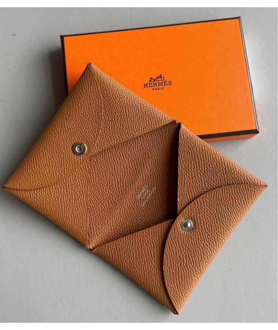 HERMES Коричневая кожаная визитница, фото 4