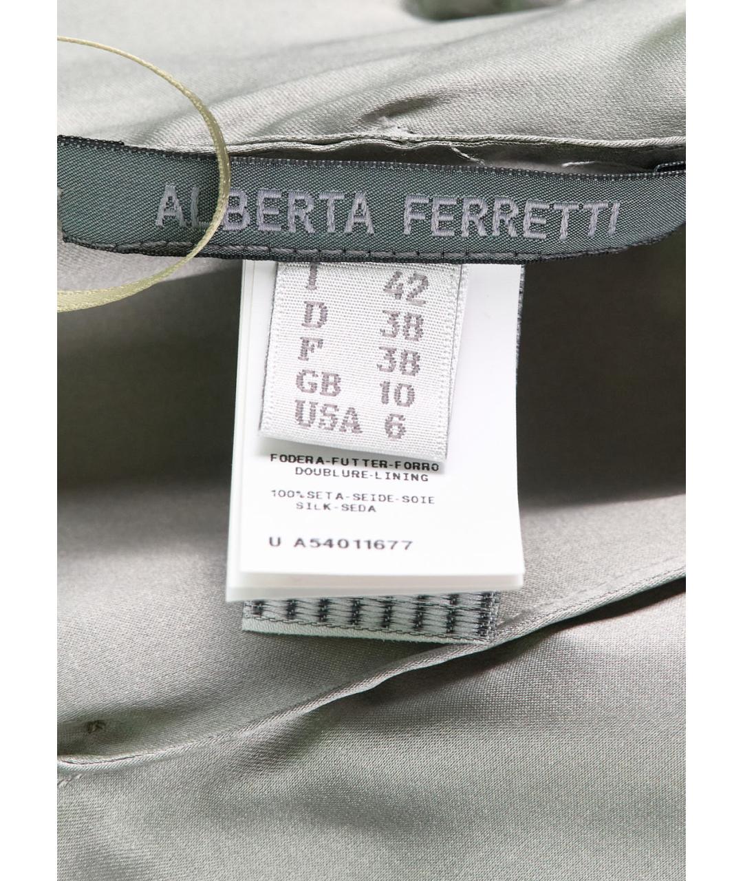 ALBERTA FERRETTI Хаки шелковое повседневное платье, фото 3