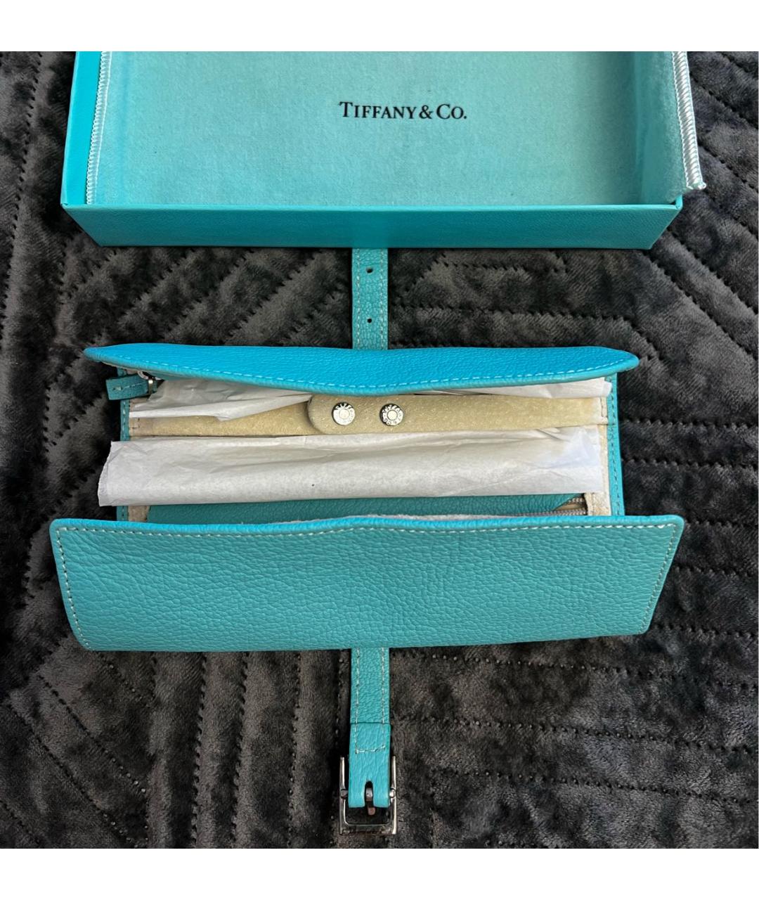 TIFFANY&CO Бирюзовая кожаная косметичка, фото 3